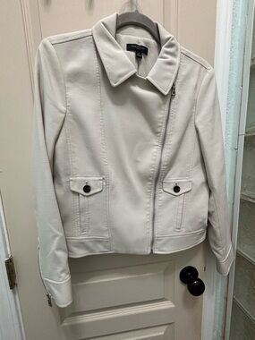 Ann Taylor Cream Asymmetrical Zip Leather Jacket